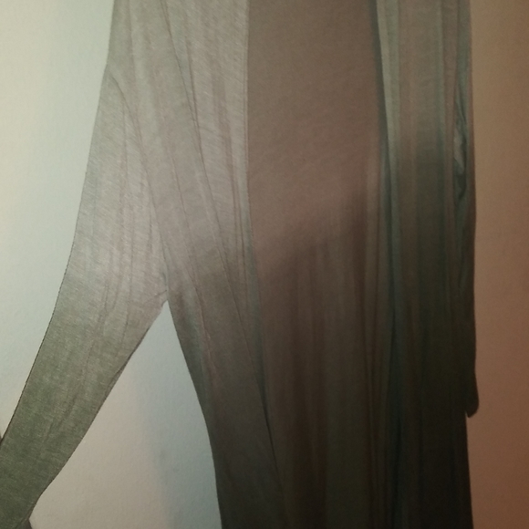 Olive green ombre open cotton lightweight sweater - Picture 3 of 5
